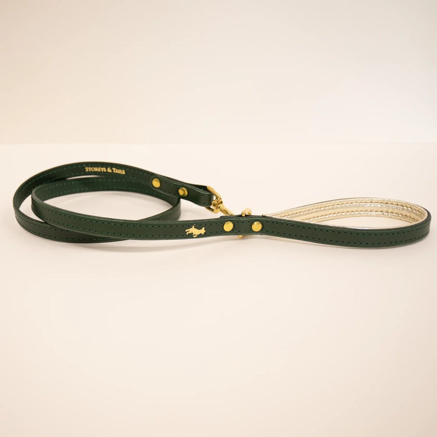 Storeys & Tails Padded Luxury Leather Lead, Green