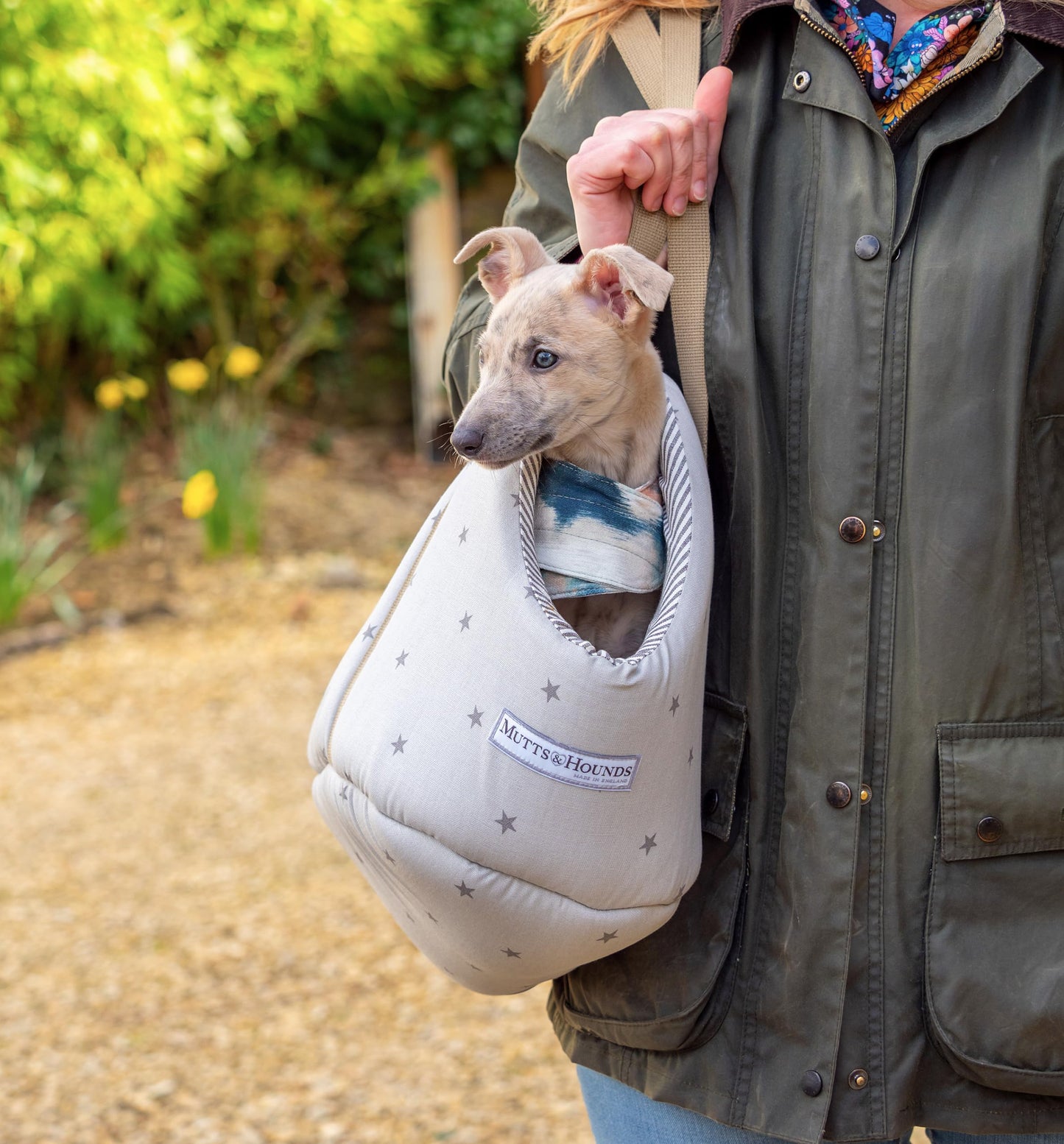 Mutts and Hounds Grey Stars & Charcoal Stripe Dog Carrier