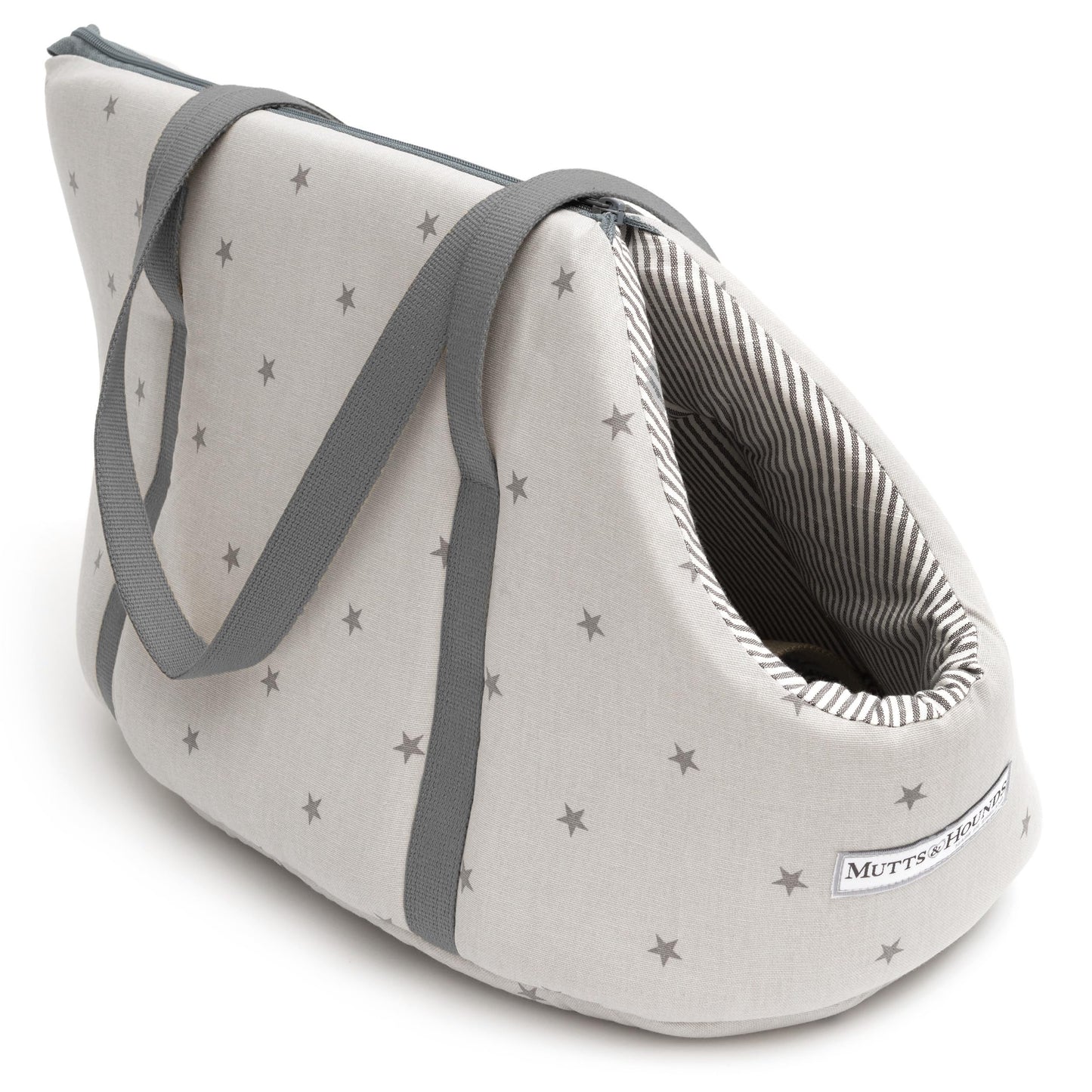Mutts and Hounds Grey Stars & Charcoal Stripe Dog Carrier