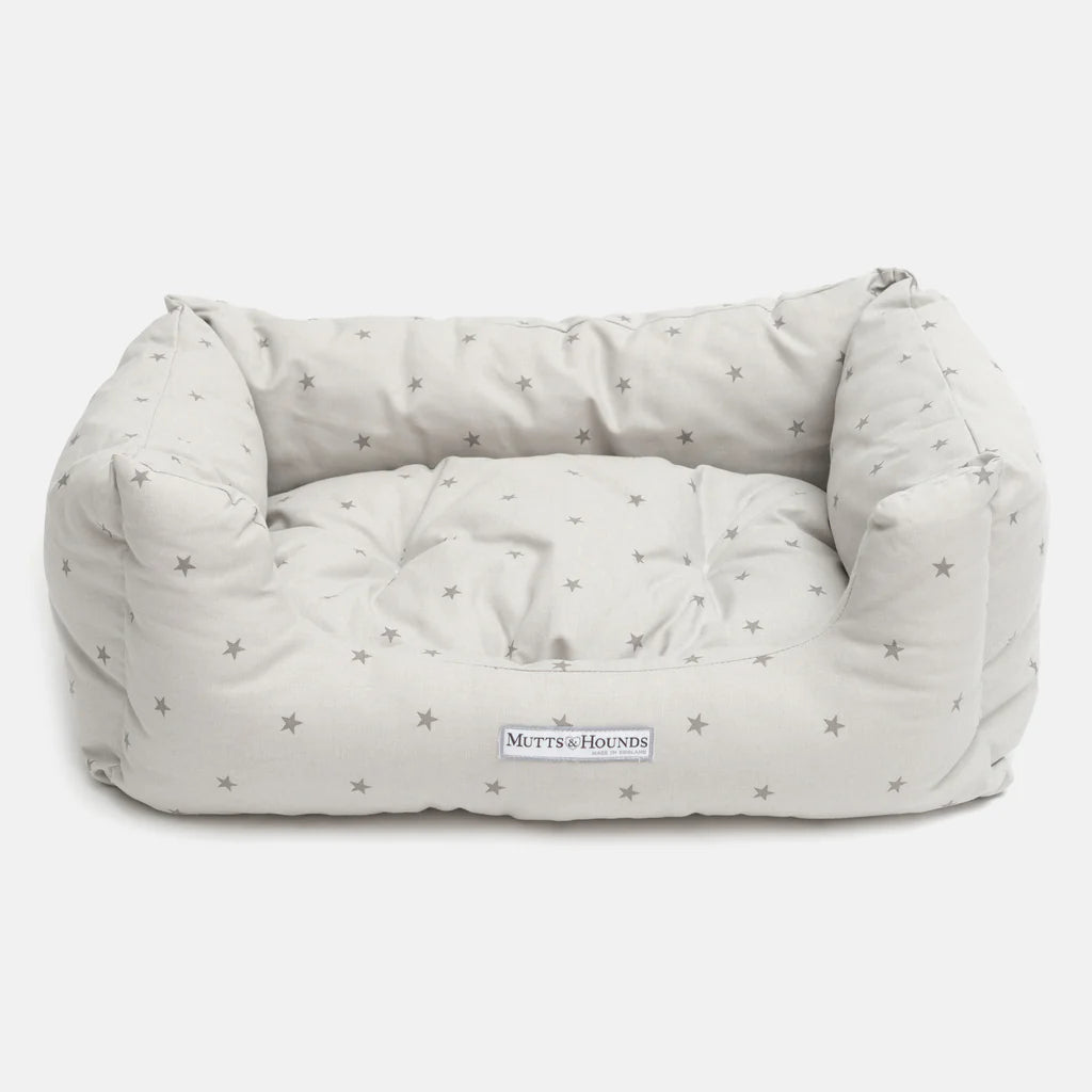 Mutts and Hounds Grey Stars & Charcoal Stripe Boxy Dog Bed