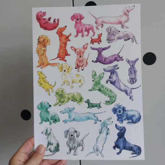 Tabitha Noakes ‘Colourful Dachshunds’ A4 Print