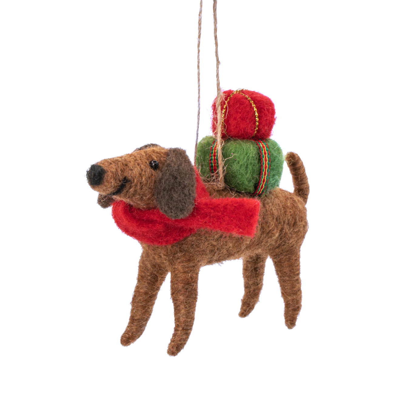 Sass & Belle Sausage Dog with Gifts Felt Hanging Decoration
