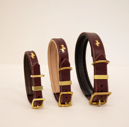 Storeys & Tails Padded Luxury Leather Collar, Fig