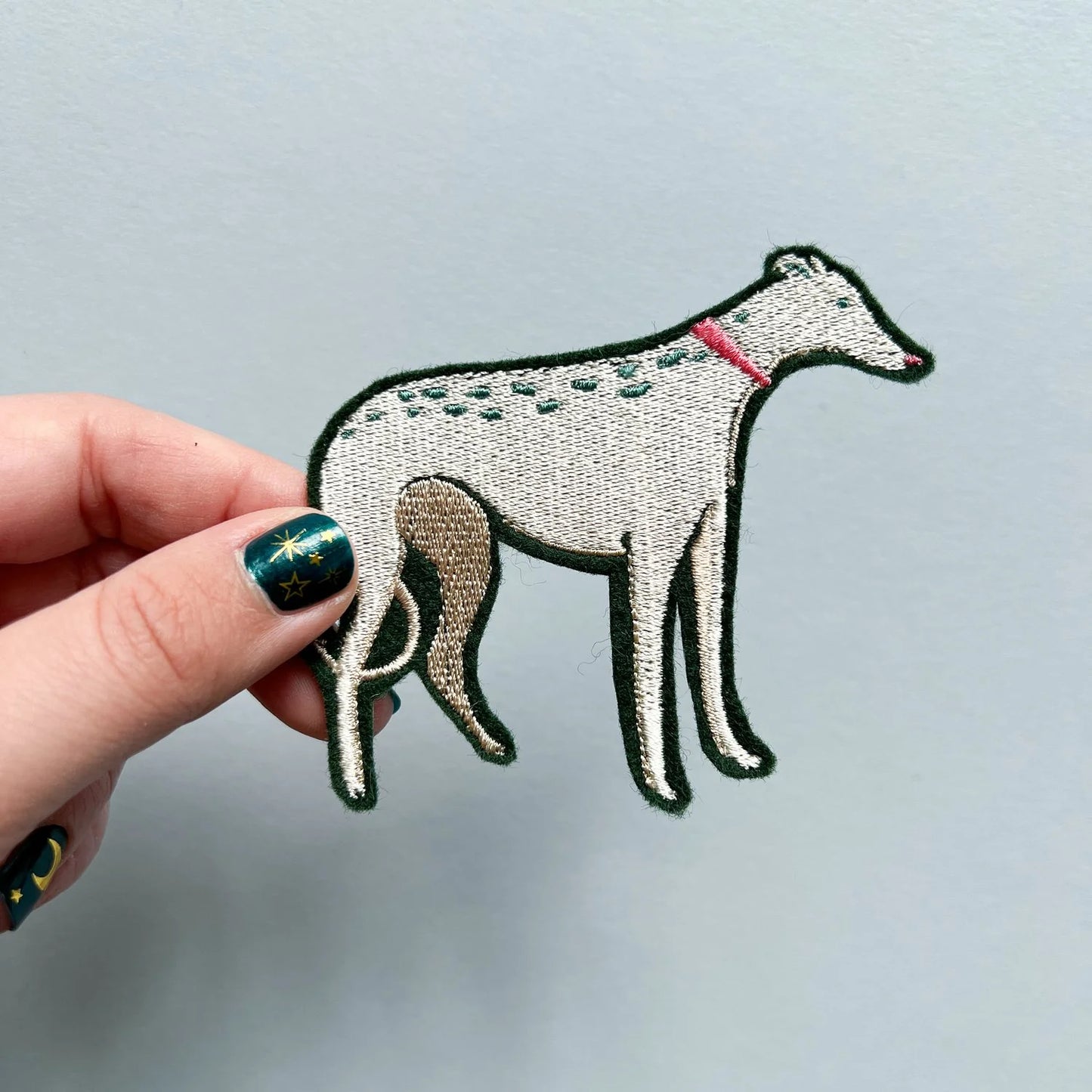 Bryony Moss Silver Hound Embroidered Iron On Patch