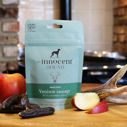 Innocent Hound Venison Sausages with Chopped Apple