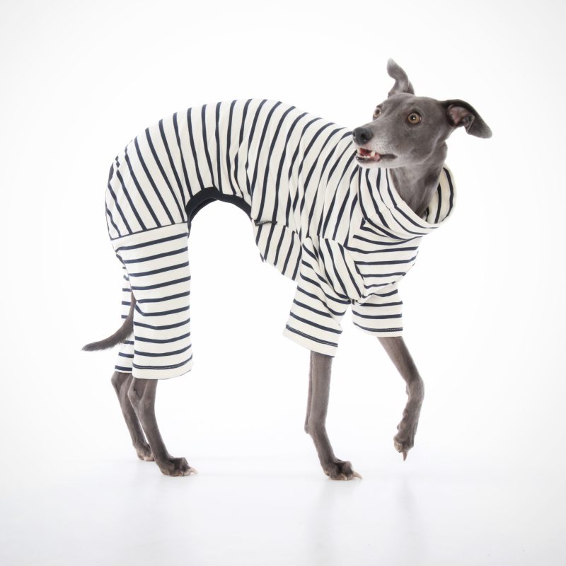 The Trendy Whippet Cream and Navy Stripe Onesie