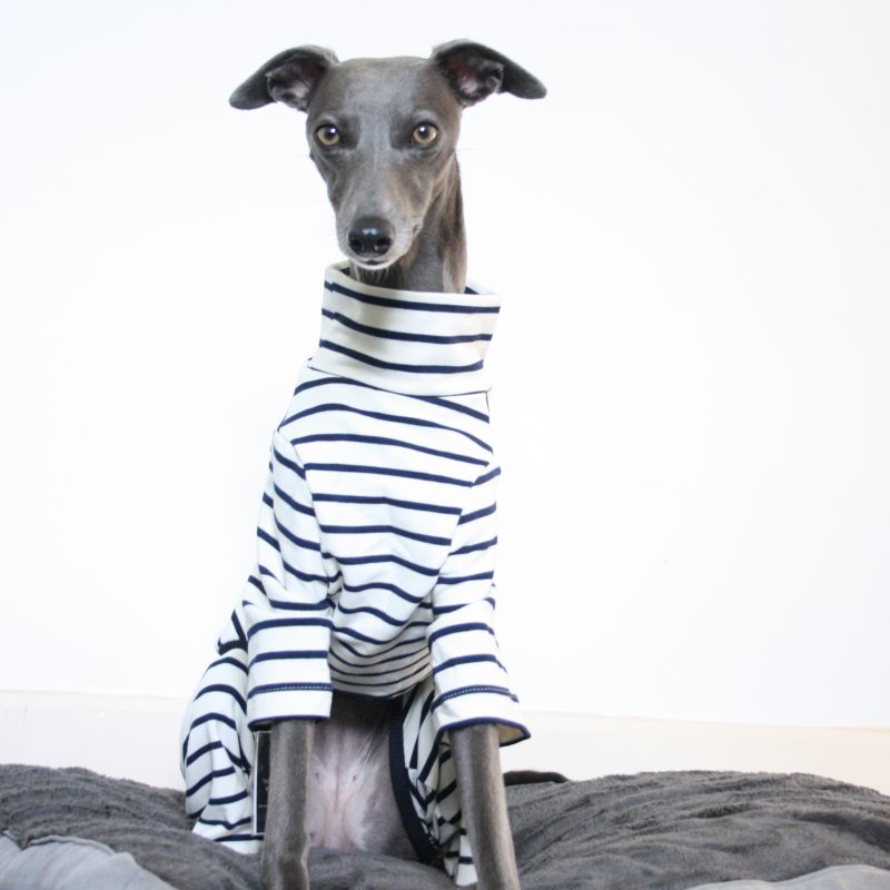 The Trendy Whippet Cream and Navy Stripe Onesie