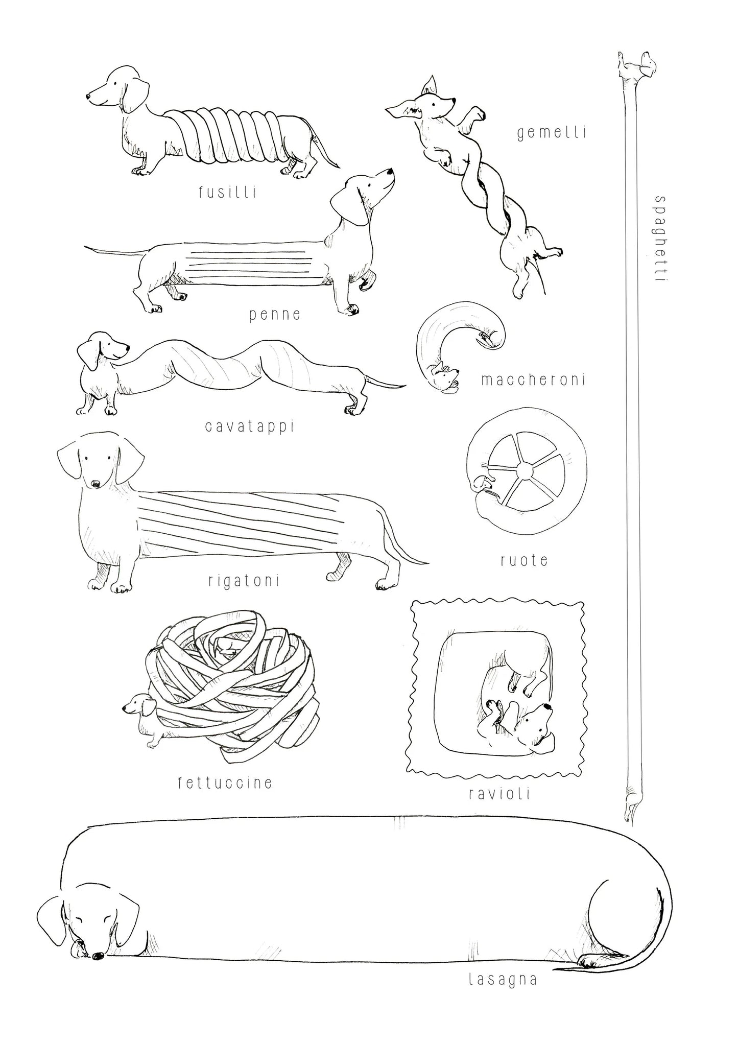 Tabitha Noakes ‘Pasta Dogs’ A4 Print