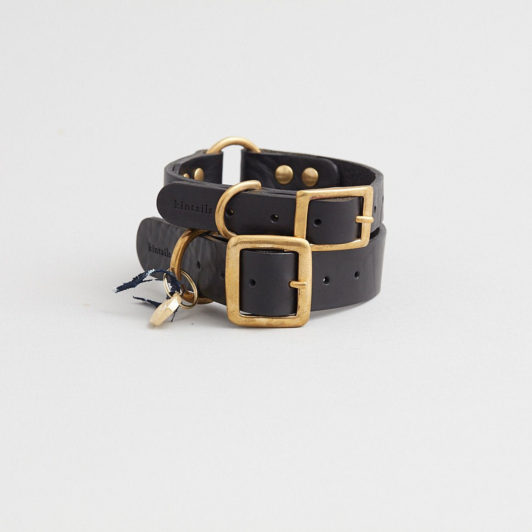 Kintails Black Leather Dog Collar