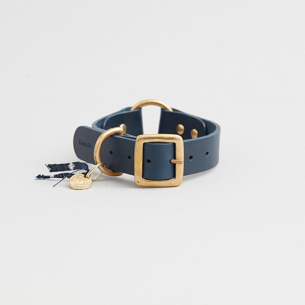 Kintails Navy Leather Dog Collar