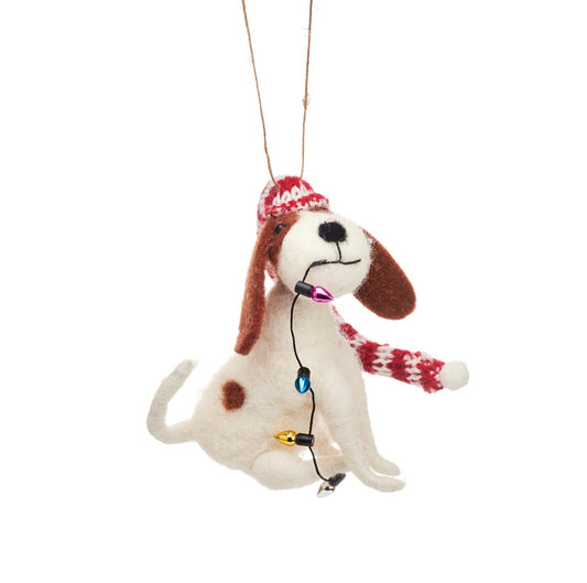 Sass & Belle Dog with Fairy Lights Felt Hanging Decoration