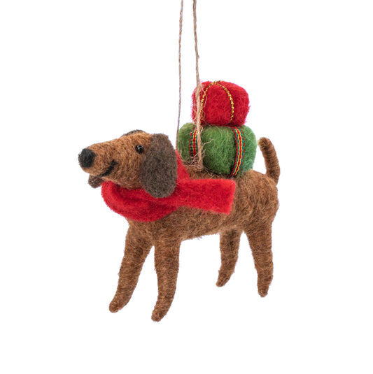 Sass & Belle Sausage Dog with Gifts Felt Hanging Decoration