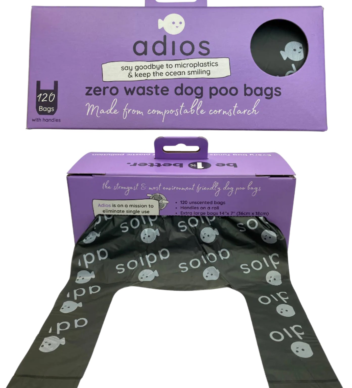 Adios Compostable Poos Bags Jumbo Roll with Handles (120)