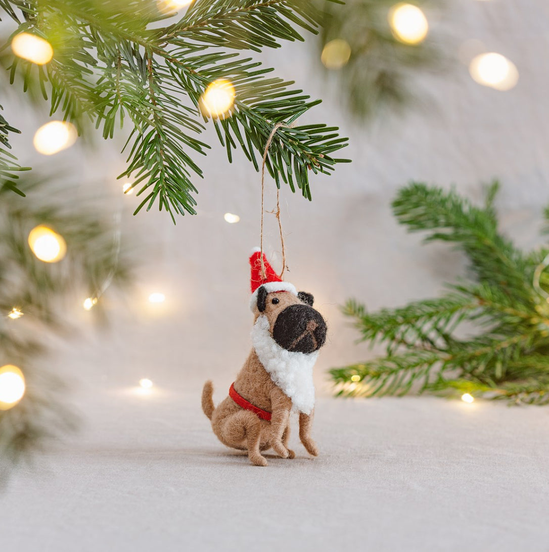Sass & Belle Pug Santa Felt Hanging Decoration