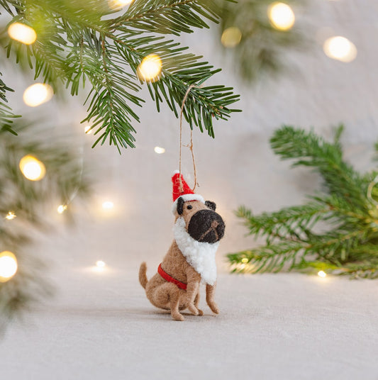 Sass & Belle Pug Santa Felt Hanging Decoration