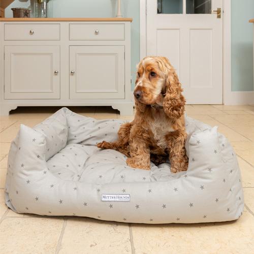 Mutts and Hounds Grey Stars & Charcoal Stripe Boxy Dog Bed