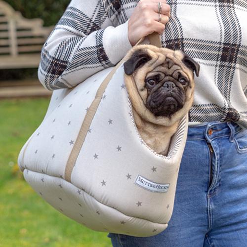 Mutts and Hounds Grey Stars & Charcoal Stripe Dog Carrier