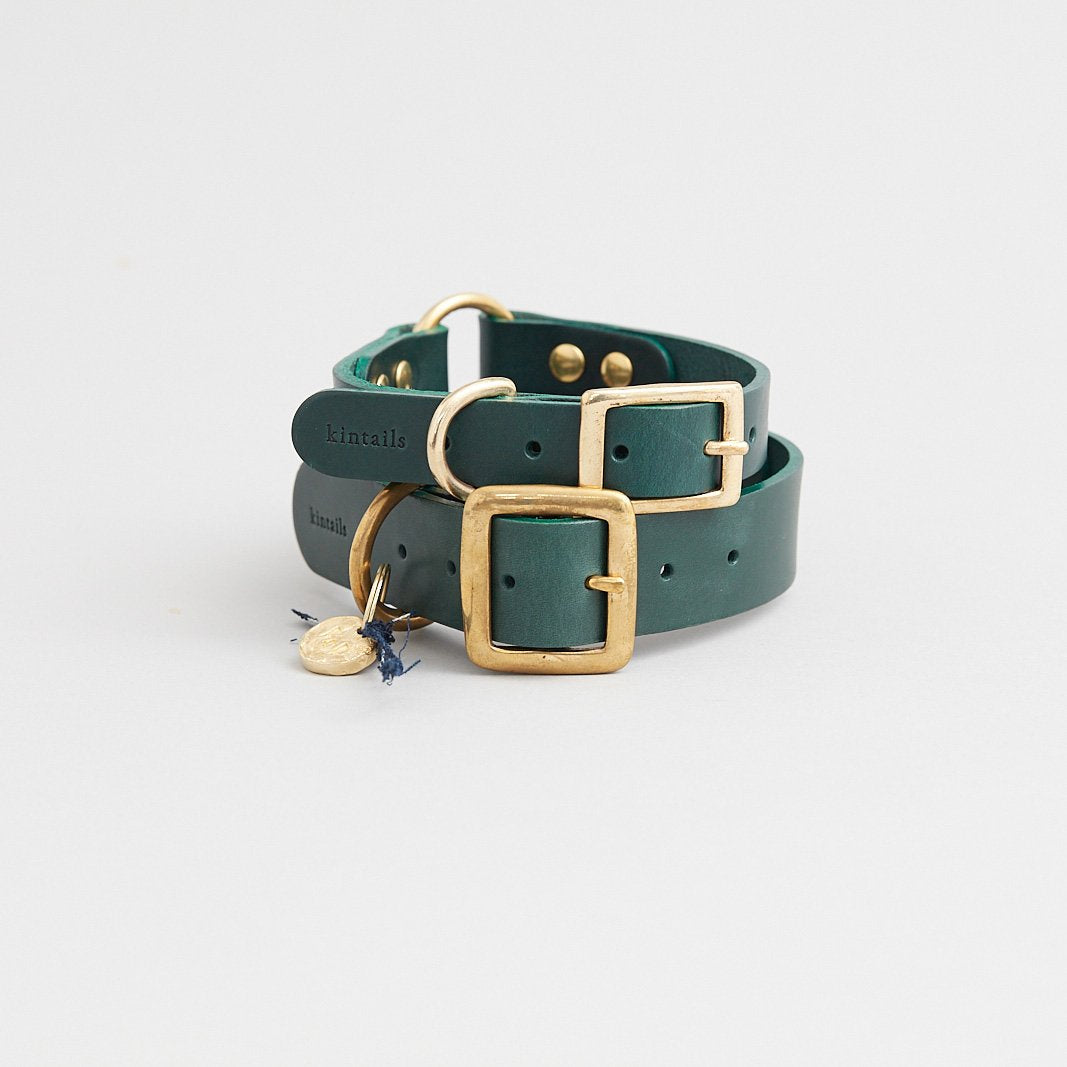 Kintails Green Leather Dog Collar